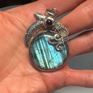 Sterling Silver and Blue Labradorite Pendant with amethyst stone